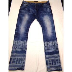 Maison de Garcon Jeans Mens Size 40 x 33  Blue with Printed Design Button Fly‎